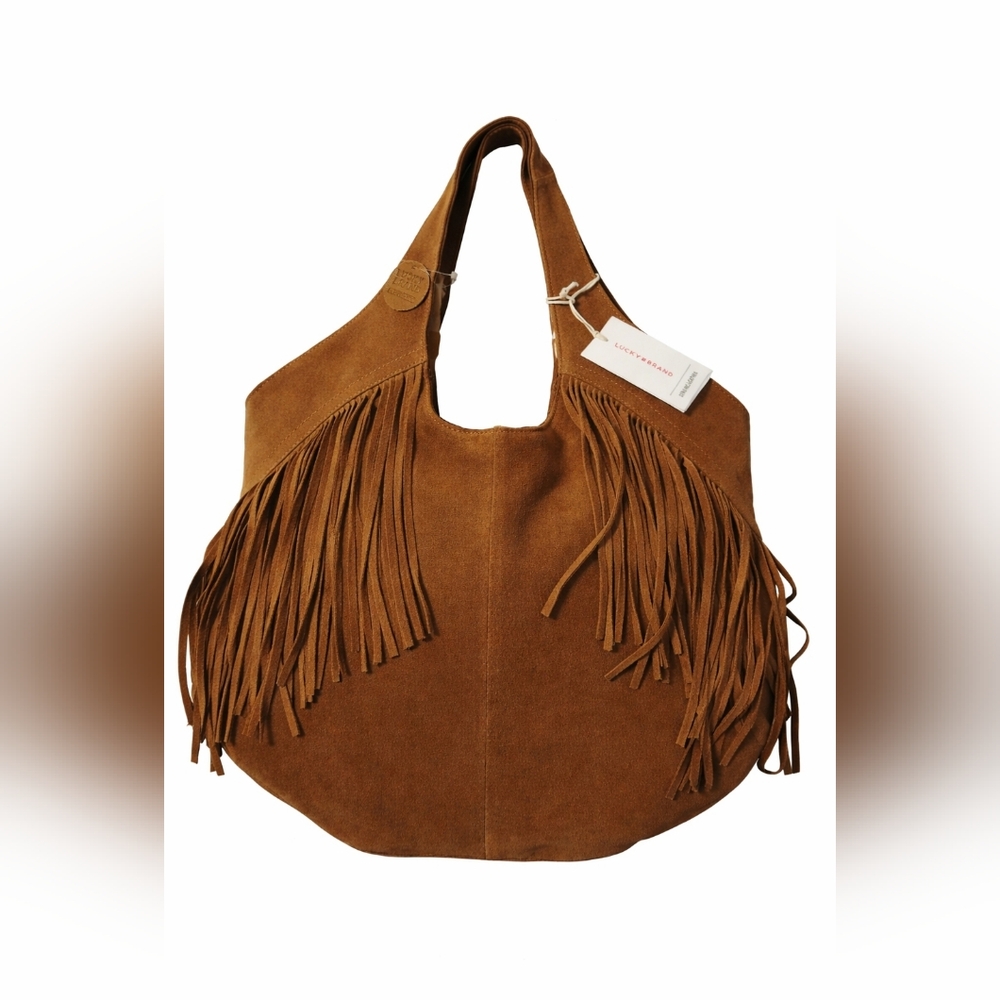Lucky Brand Nyra Copper Brown Fringe Leather Hobo Bag NWT - Picture 3 of 14